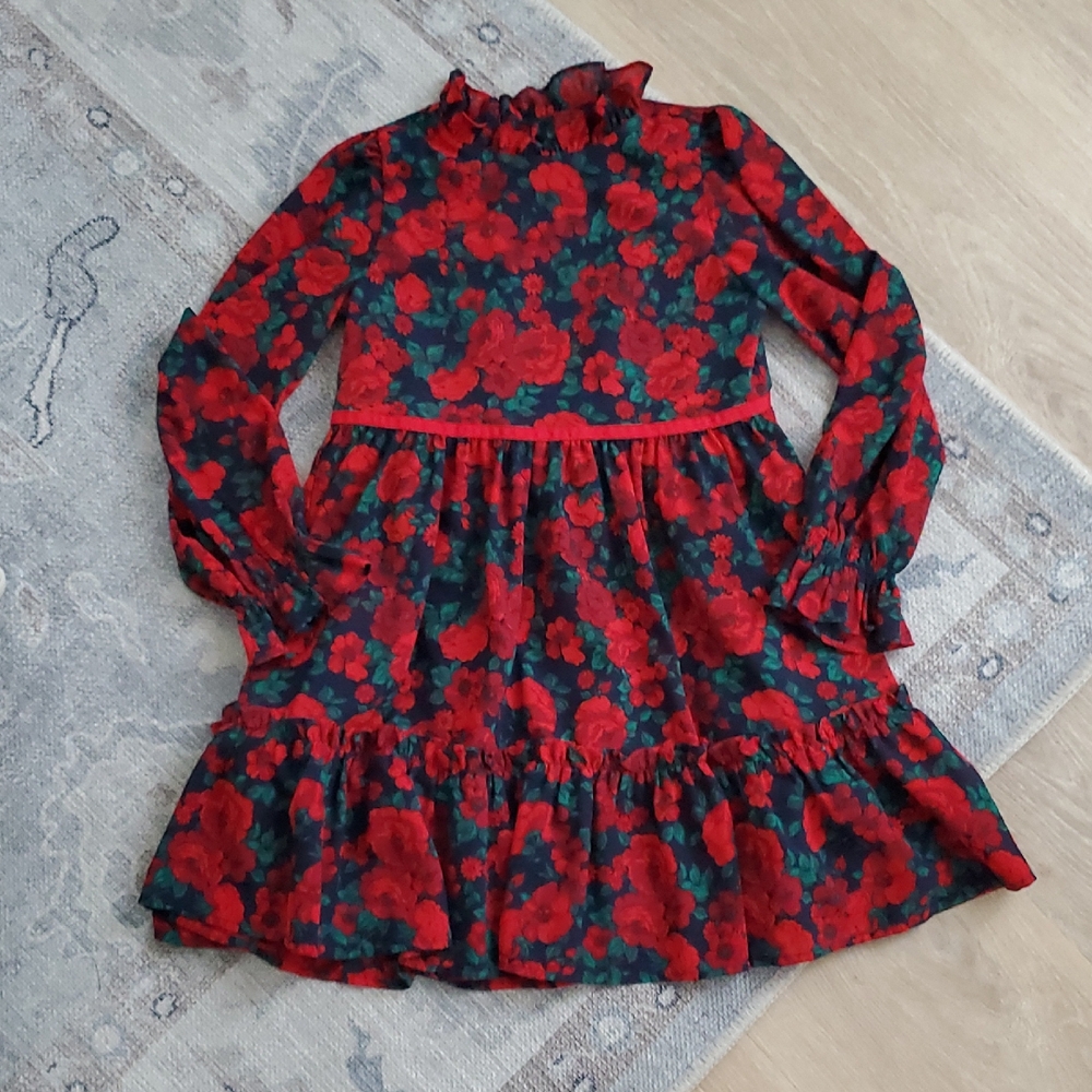 Janie and Jack Girls The Holiday Frills Dress Dark Marine Rose Sz8